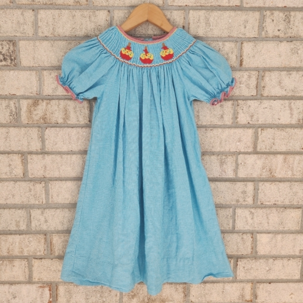Claire and Charlie Embroidered Candy Apple Smocked Dress